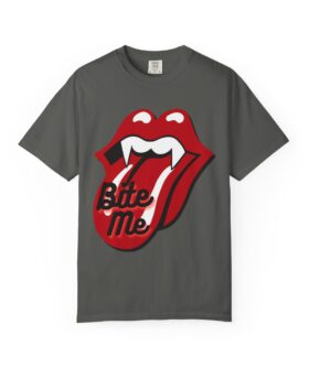 Retro Bite Me ROCK AND ROLL Halloween Spooky Garment-Dyed T-shirt