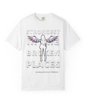 STRONGEST IN THE BROKEN PLACES fallen angel comfort colors tee in white